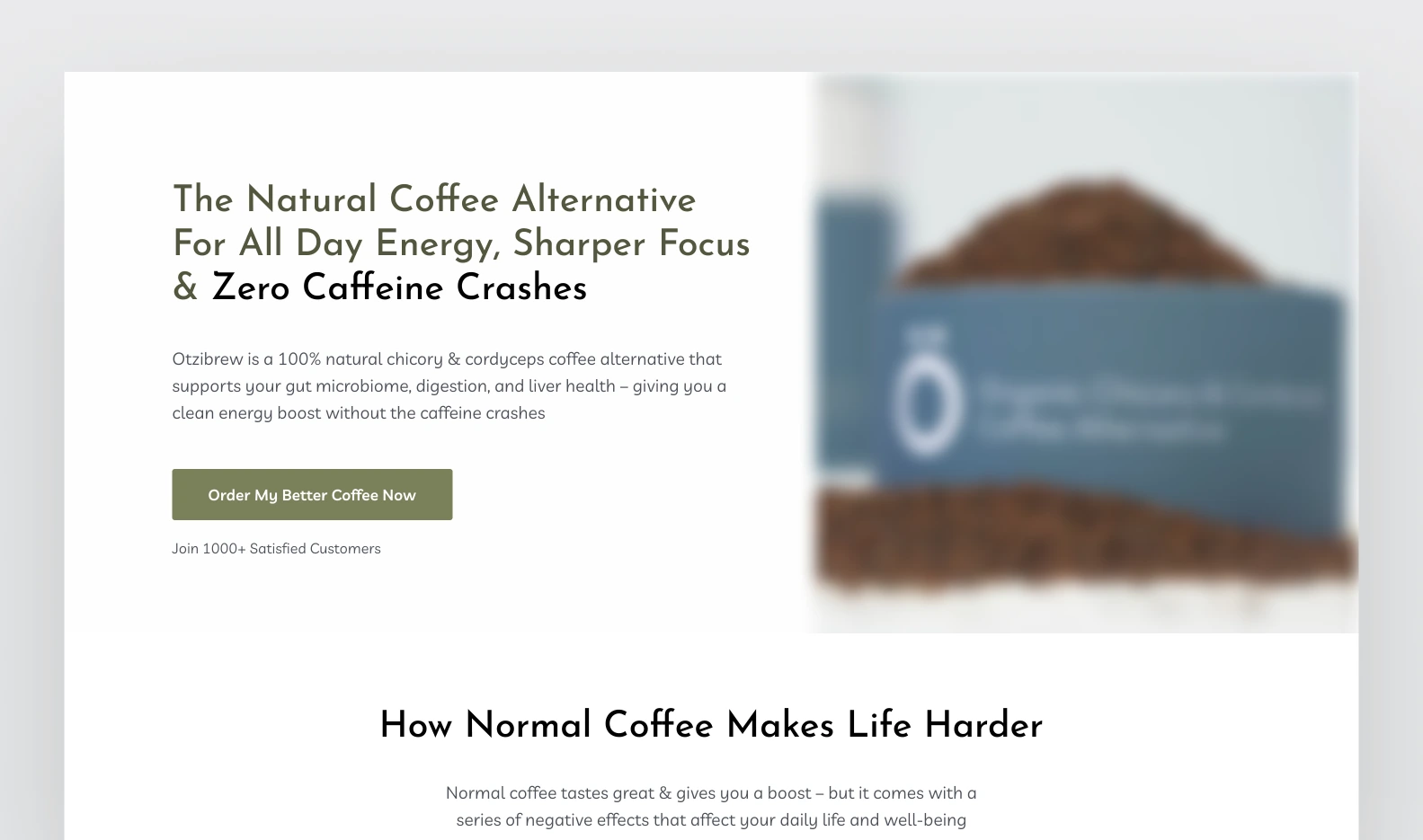 Natural Coffee Product Landing Page Redesign Example